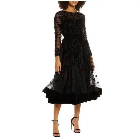 Mac Duggal 67007 Black Fit & Flare Velvet Embellished Dress Size 6 NWT $498 - Picture 1 of 7